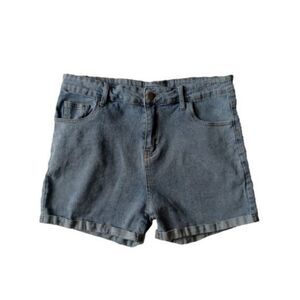 Light Wash Blue Cuffed Embroidered Flames High Rise Denim Shorts Women's Size XL